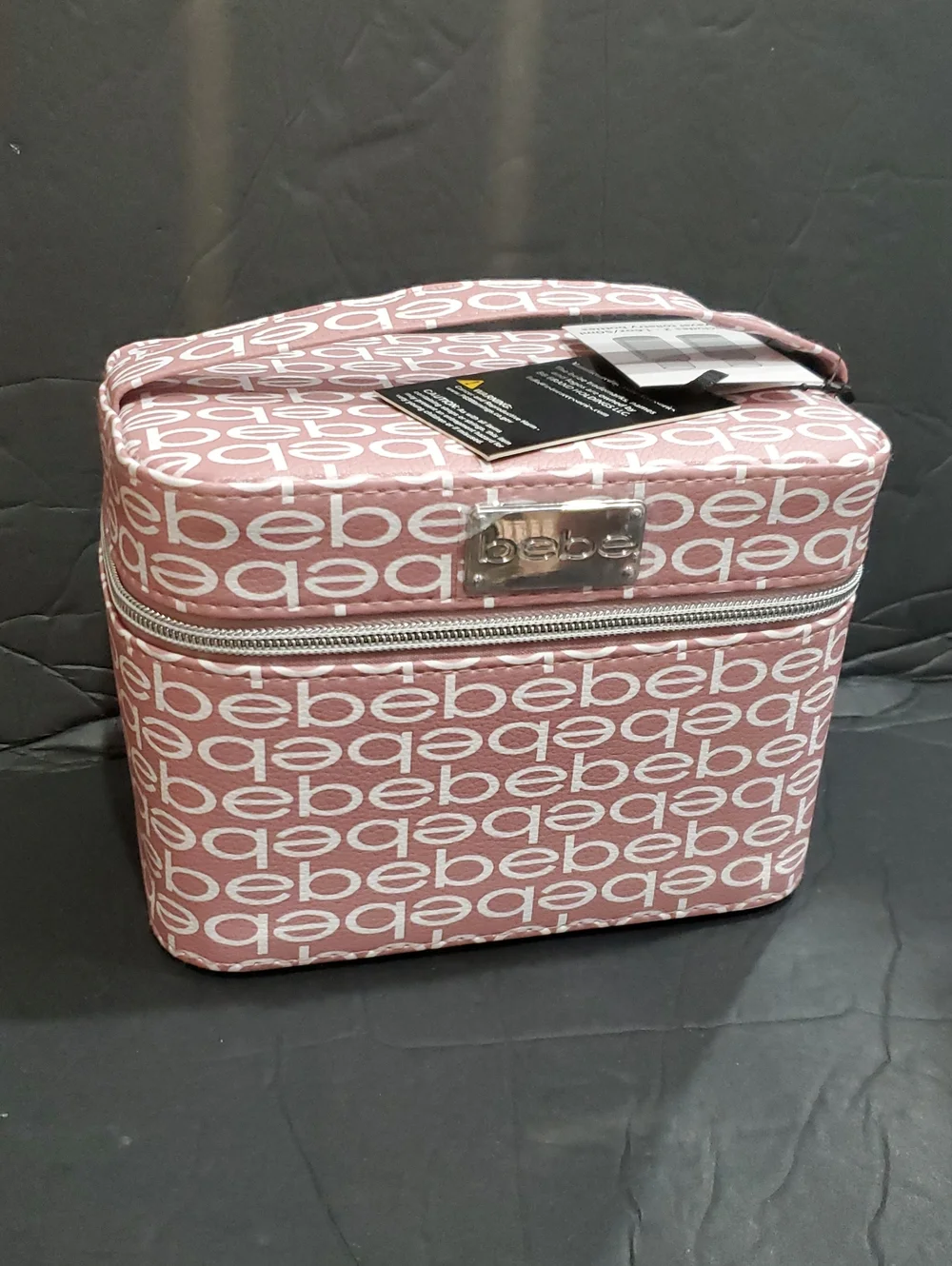 Bebe blush monogram small cosmetics hard train case with 2 toiletry bottles